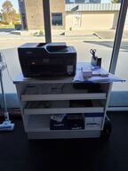 Skab med indhold samt printer BROTHER LC 3217