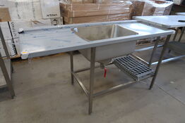 Rustfri stålbord m. vask 160x65xH90cm