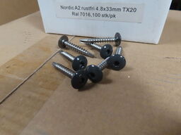 10 kasser. Rustfri skruer 4,8 x 33 mm med sort hoved