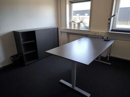 El-hæve-sænkebord med lampe og skab