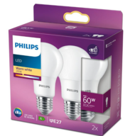 6 pk. Philips LED pære Standard 8W/827 (60W) mat 2-pak E27