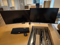 2 stk. skærme LENOVO G27Q-30 med holder, samt mus og tastatur