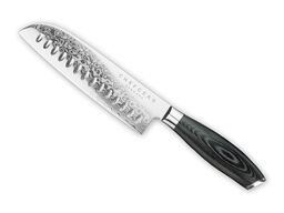 Santokukniv, 18 cm knivblad, udført i 67 lags Damaskus stål. 