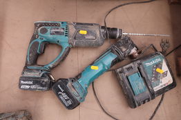 Akku borehammer MAKITA DHR202, akku multicutter MAKITA DTM51 med 2 stk. batterier og lader