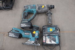 Akku borehammer MAKITA DHR202, akku stiksav MAKITA DJV181 med 2 stk. batterier og lader