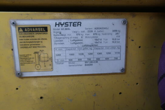 Elgaffeltruck HYSTER A1.50XL inkl. CHLORIDE SPEGEL lader