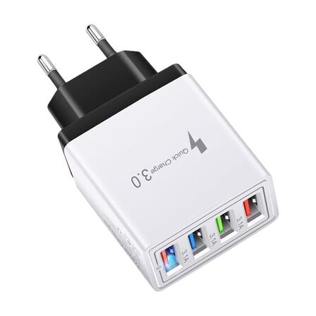 5 stk. Hurtig opladning USB-vægadapter 4 porte sort/hvid