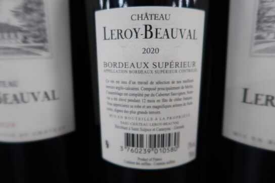 7 fl. Rødvin bl.a. CHÂTEAU LEROY-BEAUVAL 2020