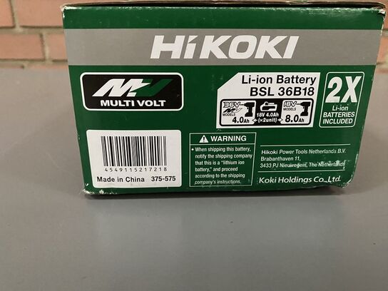 Batteripakke, HiKOKI 2x BSL36B18, 36V, 4,0/8,0Ah.