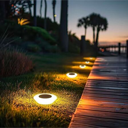 8 stk. Rund solcelledrevet havelampe LED IP65
