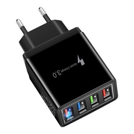 4 stk. Hurtig opladning USB-vægadapter 4 porte sort
