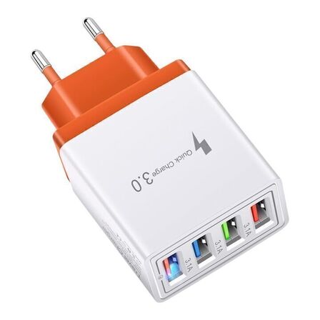 4 stk. Hurtig opladning USB-vægadapter 4 porte orange
