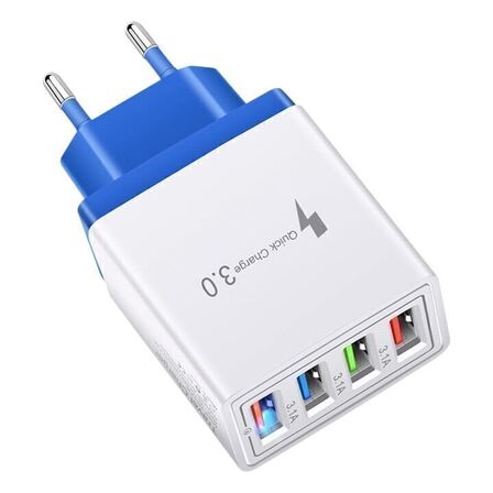 4 stk. Hurtig opladning USB-vægadapter 4 porte mørkeblå