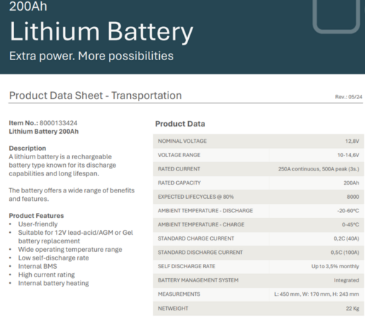 	Lithium Battery 200Ah (læs beskrivelse)