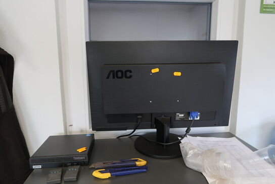 Computer LENOVO ThinkCentre samt computerskærm AOC E2470SWDA