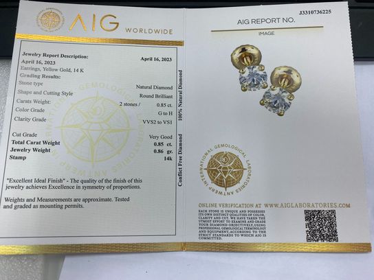 Brilliant ørestikker, 14ct guld. Total 0.85ct naturlige brillianter. Top Wesselton - Wesselton , vvs2 - vs1.