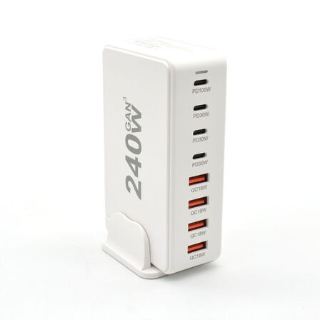 Ladestation GaN 240W – 8 porte (USB-C & USB-A) – Hurtig opladning til mobil og bærbar computer