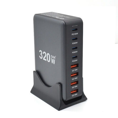 Ladestation GaN 320W – 8 porte (USB-C & USB-A) – Hurtig opladning til mobil og bærbar computer