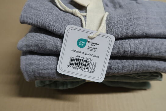 5 pk. Stofbleer i organic muslin fra Mininor - Grey/Green (6 stk)