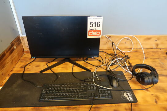 Samsung LF24T370FWR 24" skærm + keyboard, mus, headset & gamerstol
