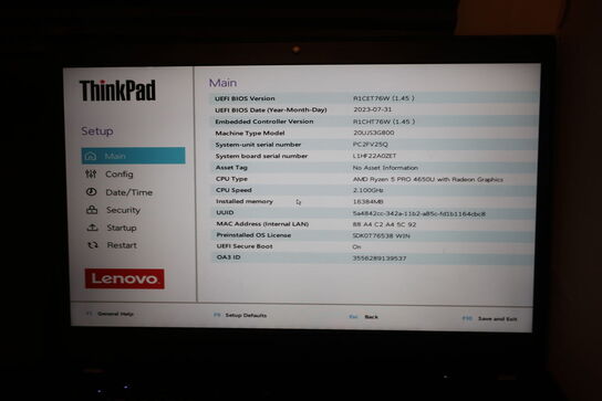 Bærbarcomputer LENOVO T14s Gen 1 (se billeder for specs)