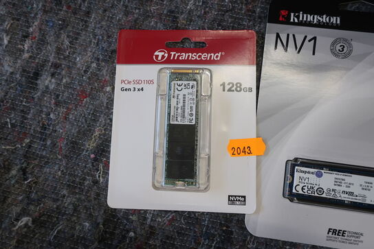 3 stk. NVMe harddiske KINGSTON 250 GB samt TRANSCEND 128 GB