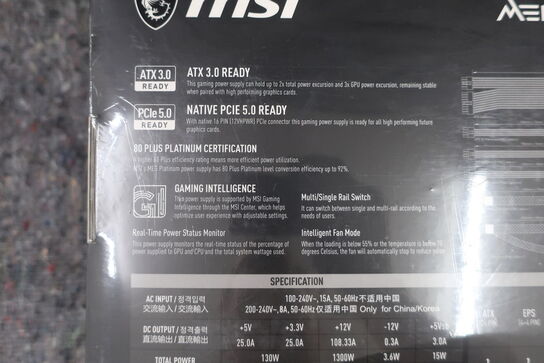 Strømforsyning MSI Ri1300p PCIE5 1300 watt 