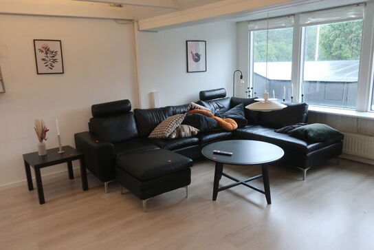 Lædersofa samt bord m.m.
