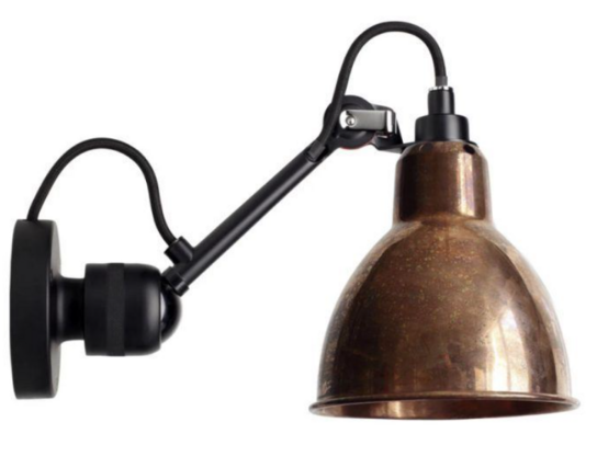 DCW Editions Lampe Gras N304SW Væglampe Rund m. Afbryder Sort/raw copper white