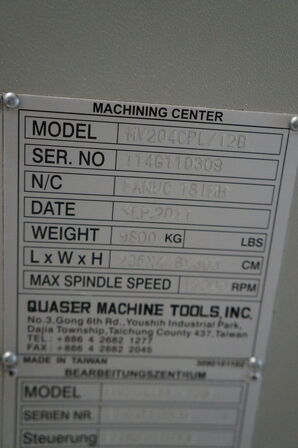 CNC Bearbejdningscenter QUASER MV204 CPL