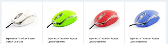 Esperanza Titanium Raptor USB mus. Optisk med 1000 dpi (5 stk.) en i hver farve