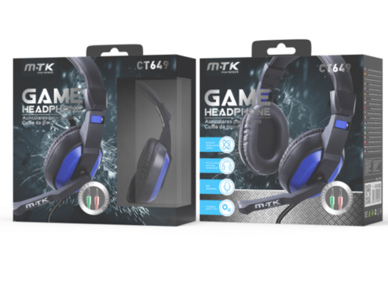 MTK gaming headset m. mikrofon, sort/blå, 3,5 mm jack (3 stk.)