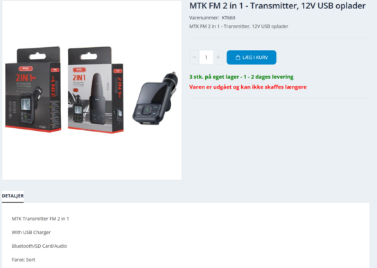 Bluetooth FM transmitter til bil ( 3 stk.)