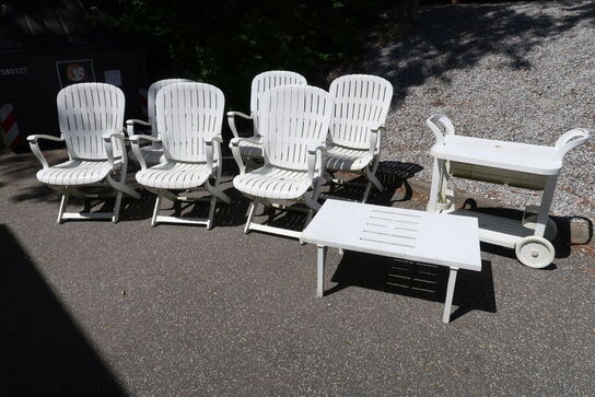 6 pieces. Garden chairs and bar trolley and table ALLIBERT