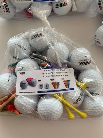 36 stk. golfbolde PGM samt 120 stk. tees