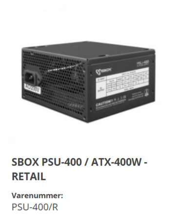 2 x PSU-400 ATX 400W interne strømforsyninger til computere