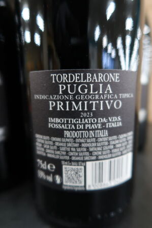 5 fl. Rødvin TORDELBARONE Primitivo Puglia, 75cl.