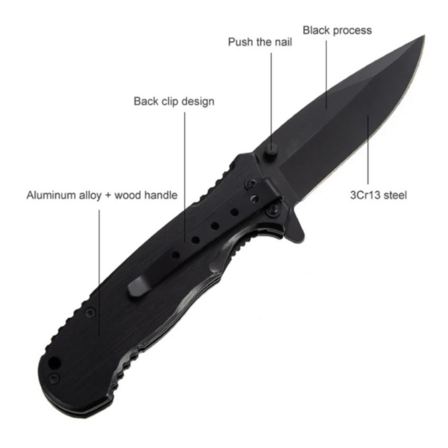 3 stk. Foldekniv 20cm Sort