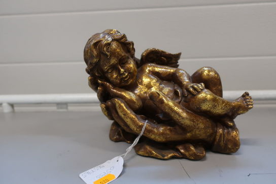 Sovende englebarn guld H18 cm. 