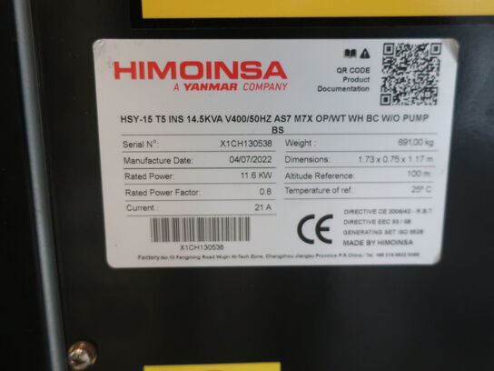 Dieselgenerator HIMOINSA HSY 15 11.6kW