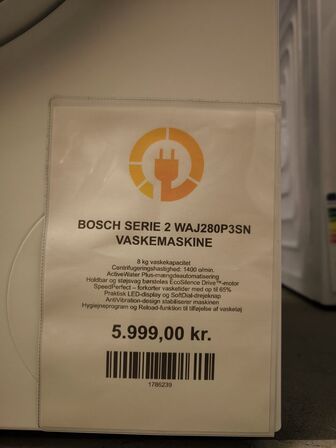 Vaskemaskine BOSCH Serie 2 WAJ280P3SN