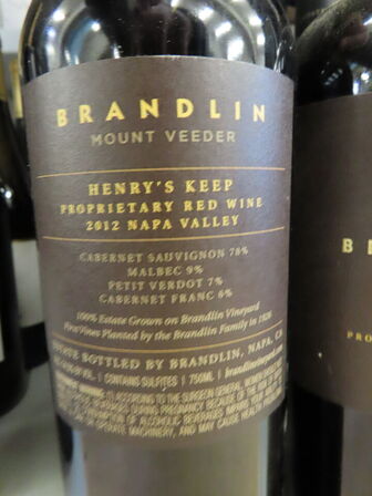 6 fl. rødvin, BRANDLIN Mount Veeder Henry´s Keep 2012