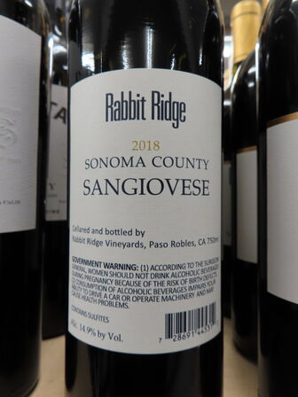 6 fl. rødvin, RABBIT RIDGE Sangiovese Brunello Clone 2014