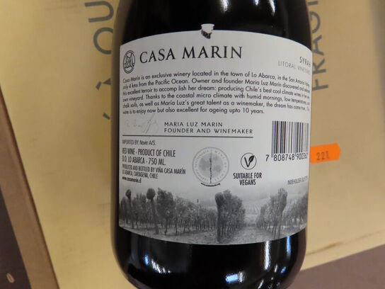 6 fl. rødvin, CASA MARIN Syrah 2013