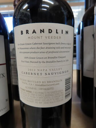 3 fl. rødvin, BRANDLIN Mount Veeder cabernet Sauvignon 2012