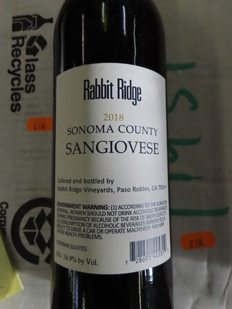 12 fl. rødvin, RABBIT RIDGE Sangiovese Brunello Clone 2018