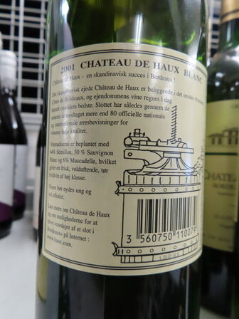 5 fl. hvidvin, CHATEAU DE HAUX Bordeaux Blanc Sec 2001