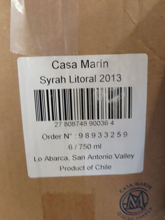 6 fl. rødvin, CASA MARIN Syrah 2013