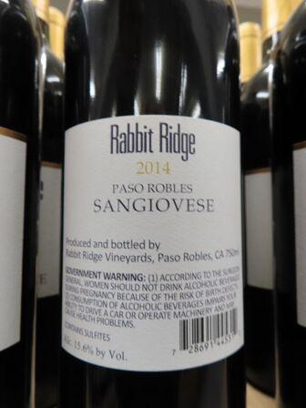 6 fl. rødvin, RABBIT RIDGE Sangiovese Brunello Clone 2014