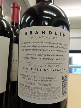 6 fl. rødvin, BRANDLIN Mount Veeder cabernet Sauvignon 2013